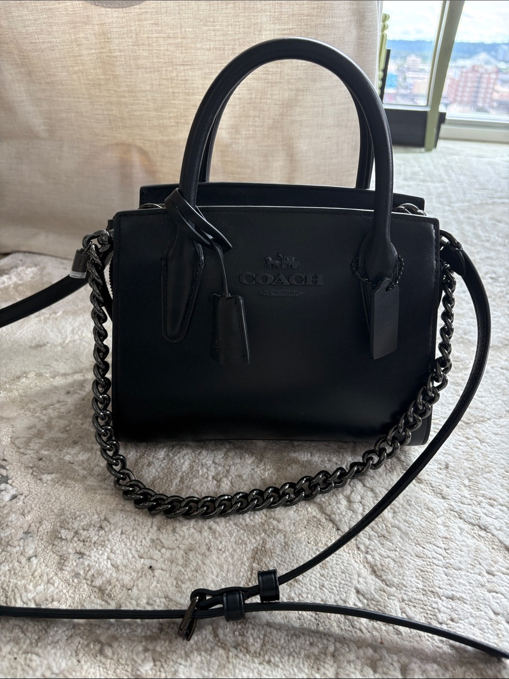 Coach Black Leather Mini Satchel with Chain Strap - Picture 3 of 15